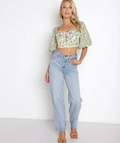 For Love & Lemons Tops>For Love & Lemons Riley Top Green Floral