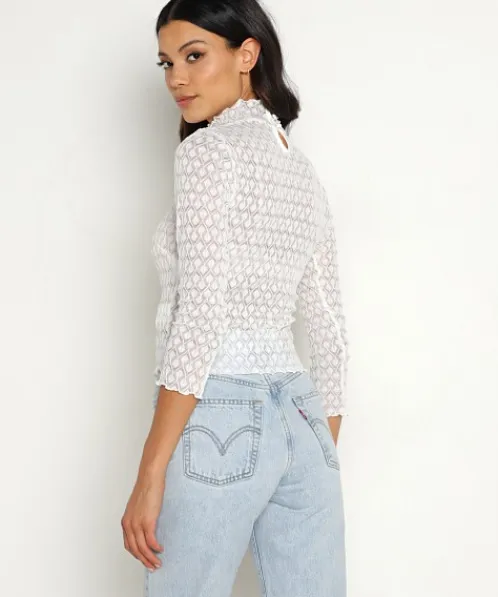 For Love & Lemons Tops>For Love & Lemons Tracy Turtleneck Crop Top White