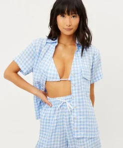 Frankie's Bikinis Cover Ups | Tops>Lou Gingham Button Down Bluebell