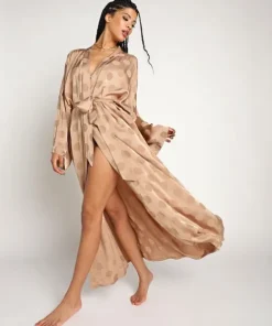 idle Robes>The Long Robe with Hair Tie Silky Nude Dot
