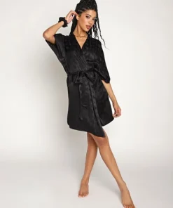 idle Robes>The Short Robe with Hair Tie Silky Black