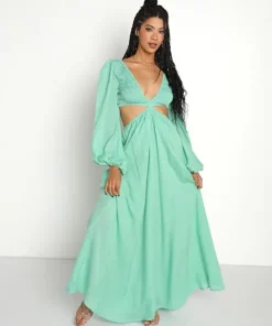 Indah Dresses>Julie Solid Cutaway Maxi Mint