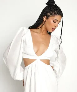 Indah Dresses>Julie Solid Cutaway Maxi Ivory