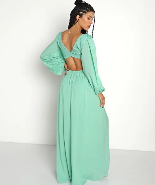 Indah Dresses>Julie Solid Cutaway Maxi Mint