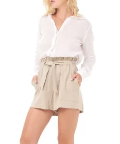 Indah Shorts>Kenya Solid Linen Short Beige