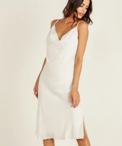Indah Dresses>Montauk Cowl Neck Dress White