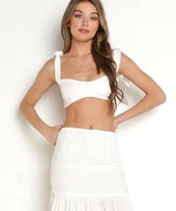 Indah Tops>Paige Solid Shoulder Ties Fitted Bralette Ivory