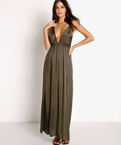 Indah Dresses>River Triangle Wrap Maxi Dress Black Forest