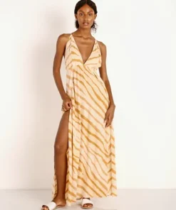 Indah Dresses>River Wrap Maxi Golden Zebra
