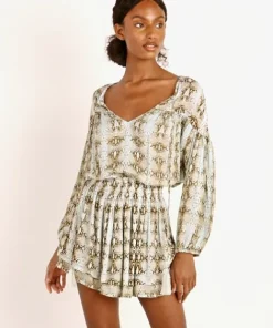 Indah Dresses>Sashi Blouson Mini Dress Water Viper