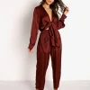 Indah Tops>Tilda Solid Tie Front Long Sleeve Port
