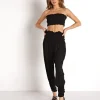 Indah Tops>Toraja Ruched Bandeau Top Black