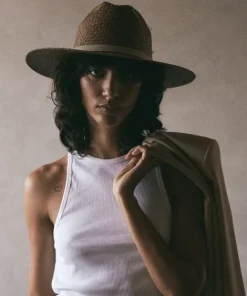 Janessa Leone Accessories>Asher Raffia Straw Fedora Brown