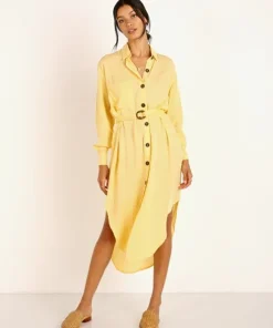 Jen's Pirate Booty Dresses>Ipanema Shirt Dress Sunshine Crinkle