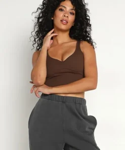 Joah Brown Tops>Contour Crop Tank Suede Umber