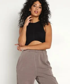 Joah Brown Tops>Curve Crop Tank Black