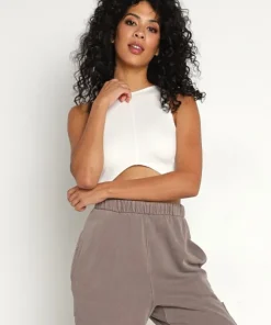 Joah Brown Tops>Curve Crop Tank Bone