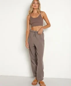 Joah Brown Tops>Low Back Crop Cami FlexRib Mauve