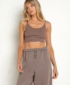 Joah Brown Tops>Low Back Crop Cami FlexRib Mauve