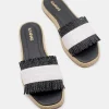 Kaanas Sandals>Jaya Two Tone Raffia Espadrille Sandal Black/White