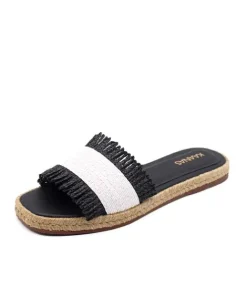 Kaanas Sandals>Jaya Two Tone Raffia Espadrille Sandal Black/White