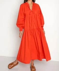 Kinga Csilla Dresses>Sia Santorini Dress Red Cotton Poplin