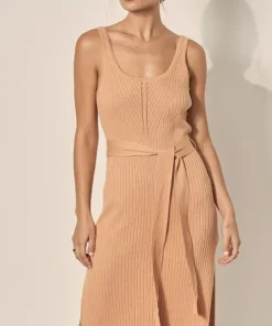 KIVARI Dresses>Arizona Rib Midi Dress Tangerine
