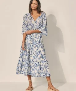 KIVARI Tops>Solange Shirred Blouse Solange Palm