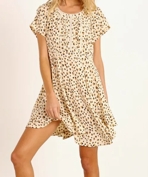 KIVARI Dresses>Valentina Babydoll Mini Dress Leopard