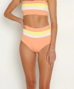 L Space Bikinis>Portia Stripe Bikini Bottom Tangy Lemon Drop Cream