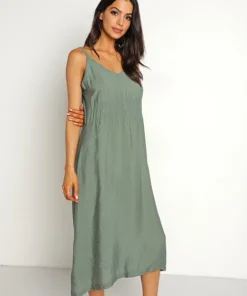 LACAUSA Dresses>Alma Slip Dress Seaweed