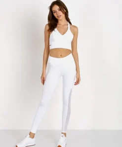 Lanston Bottoms>Sport Grayson Mesh Pannel Pocket Legging White