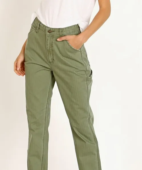 Lee Pants>Vintage High Rise Dungaree Ankle Olive Herringbone