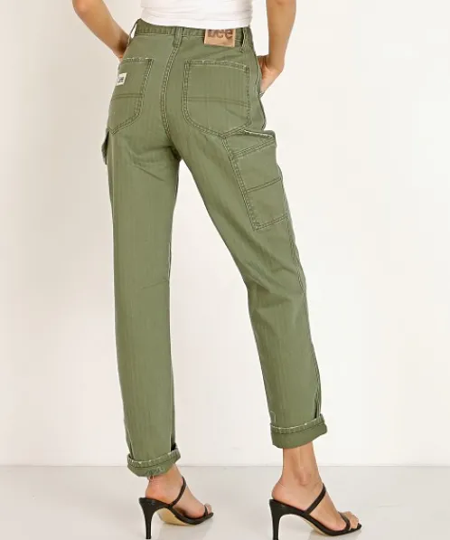 Lee Pants>Vintage High Rise Dungaree Ankle Olive Herringbone