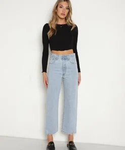 LNA Clothing Tops>Arya Cropped Long Sleeve Top Black