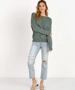 LNA Clothing Knits>Carlton Distressed Merino Wool Sweater Astoria