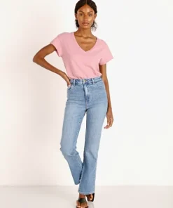 LNA Clothing Tops>Distressed V Neck Fox Glow