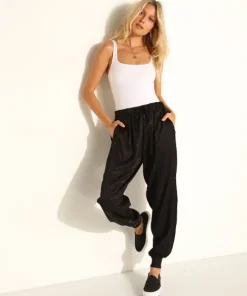 LNA Clothing Pants>Jacquard Drawstring Pant Black Leopard
