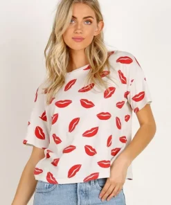 LNA Clothing Tops>Kiss Boxy Crew Tee White