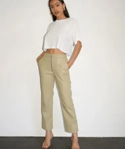 LNA Clothing Pants>Vegan Leather Exposed Zip Pant Olive