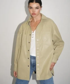 LNA Clothing Jackets>Vegan Leather Shirt Olive
