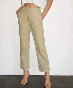 LNA Clothing Pants>Vegan Leather Exposed Zip Pant Olive