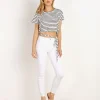LNA Clothing Tops>Wrapped Up Tee Black White Stripe