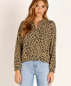 LNA Clothing Knits | Tops>Zip Collar Sweater Brushed Leopard