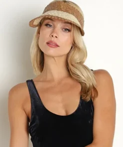 Lusana Accessories>Banded Baha Visor Brown/Off White