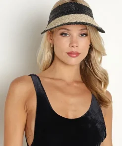 Lusana Accessories>Banded Baha Visor Black/Off White