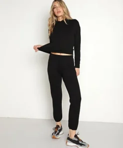 Monrow Knits>Fleece Girlfriend Pull Over Hoodie Black