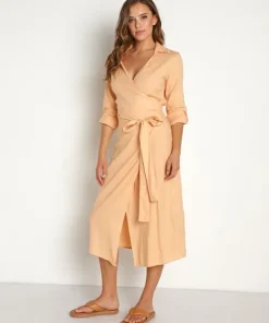 Monrow Dresses>Linen Tie Dress Desert Mist
