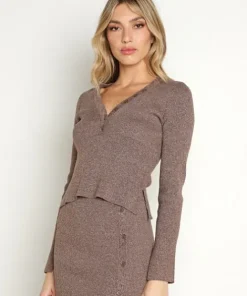 Monrow Knits>Rib Long Sleeve Sweater Cocoa Cocoa
