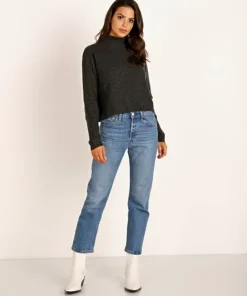 NAADAM Knits | Tops>Cashmere Ribbed Turtleneck Smoke